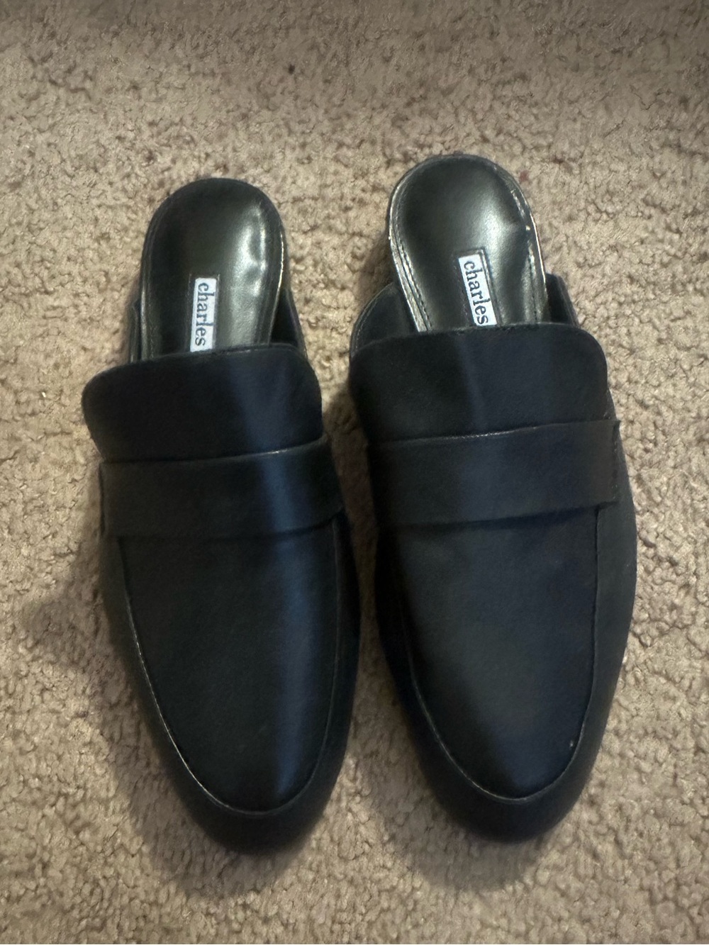 Charles David Black Leather Mules 6.5